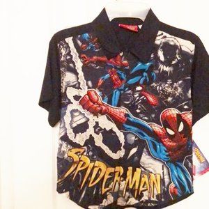 Shirt Spiderman boys new size 10-12 rayon button up short sleeves Marvel